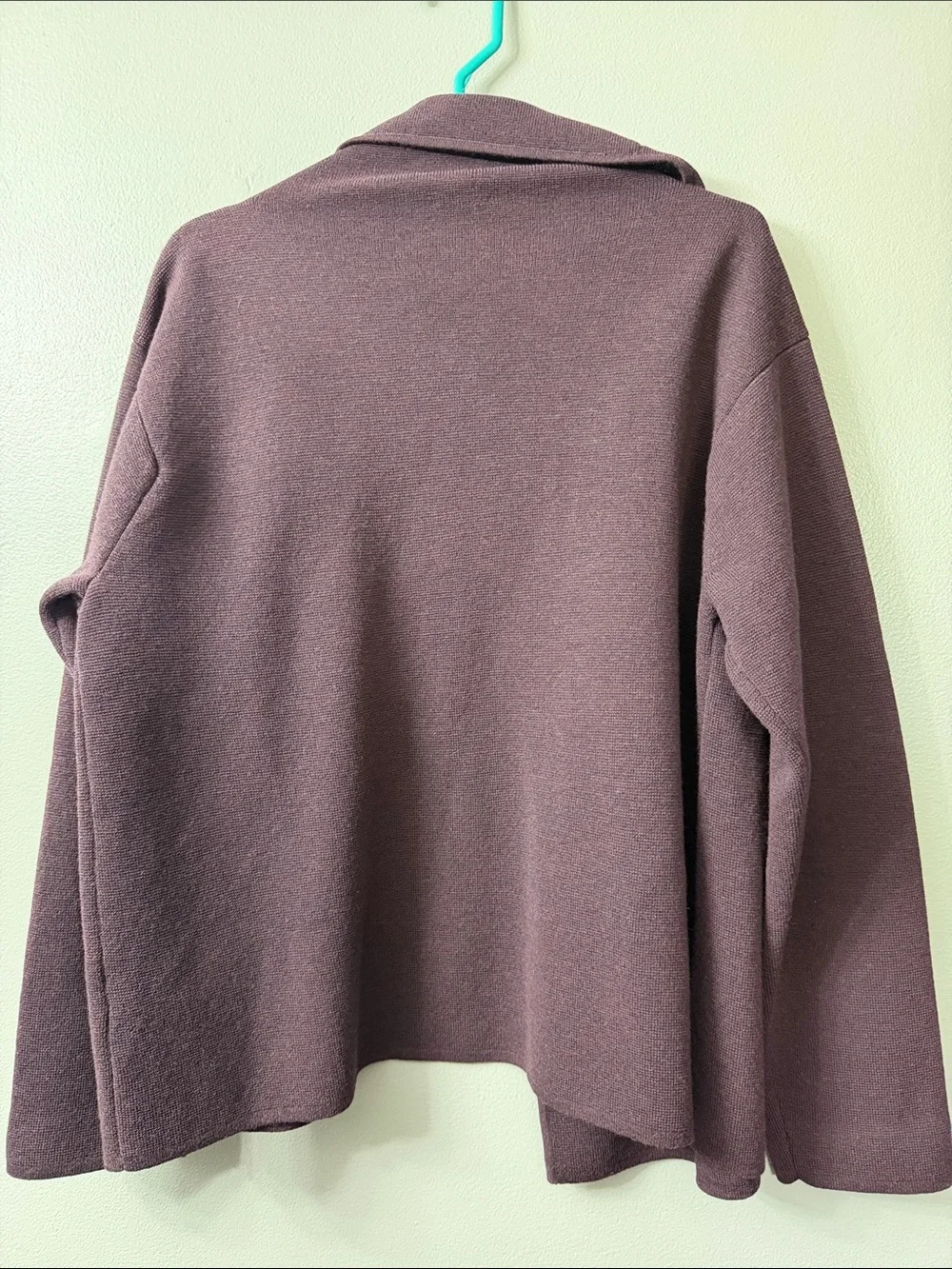 Eileen Fisher Italian yarn wool cardigan open front blazer jacket Deep Wine Top